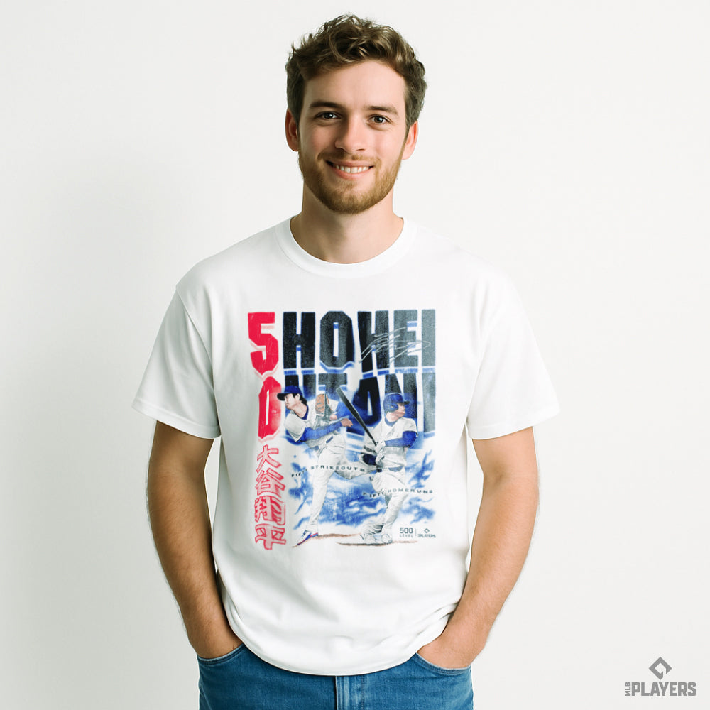 予約販売 【大谷翔平】【500LEVEL】 Shohei Ohtani 「Los Angeles D 50 Strikeouts 50 Home Runs」 Tシャツ