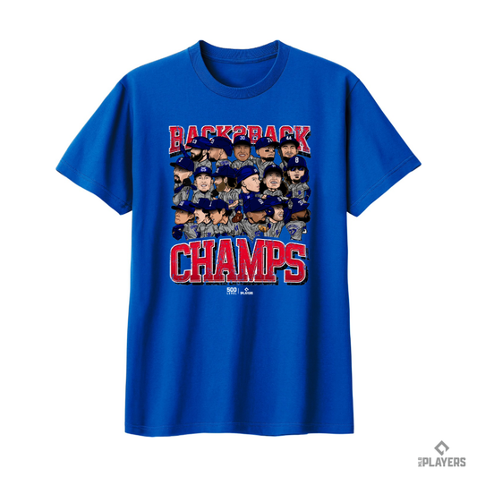 予約販売【ドジャースWS優勝】 Los Angeles D Baseball『Back 2 Back Champs 2025』500LEVEL Tシャツ ロイヤルブルー