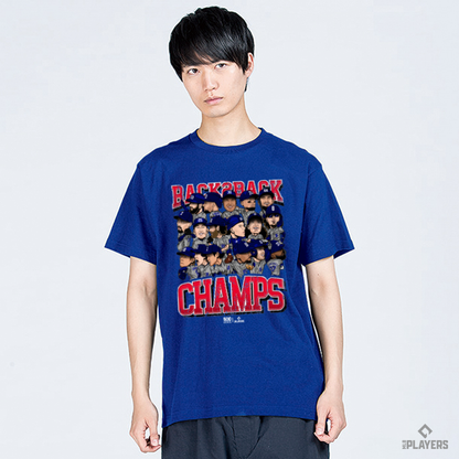 予約販売【ドジャースWS優勝】 Los Angeles D Baseball『Back 2 Back Champs 2025』500LEVEL Tシャツ ロイヤルブルー
