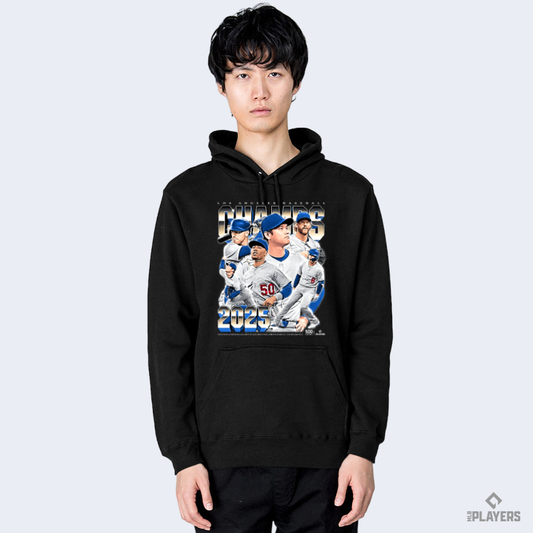 予約販売【ドジャースWS優勝】Los Angeles D Baseball『2025 Champs Vintage』パーカー 500LEVEL ブラック