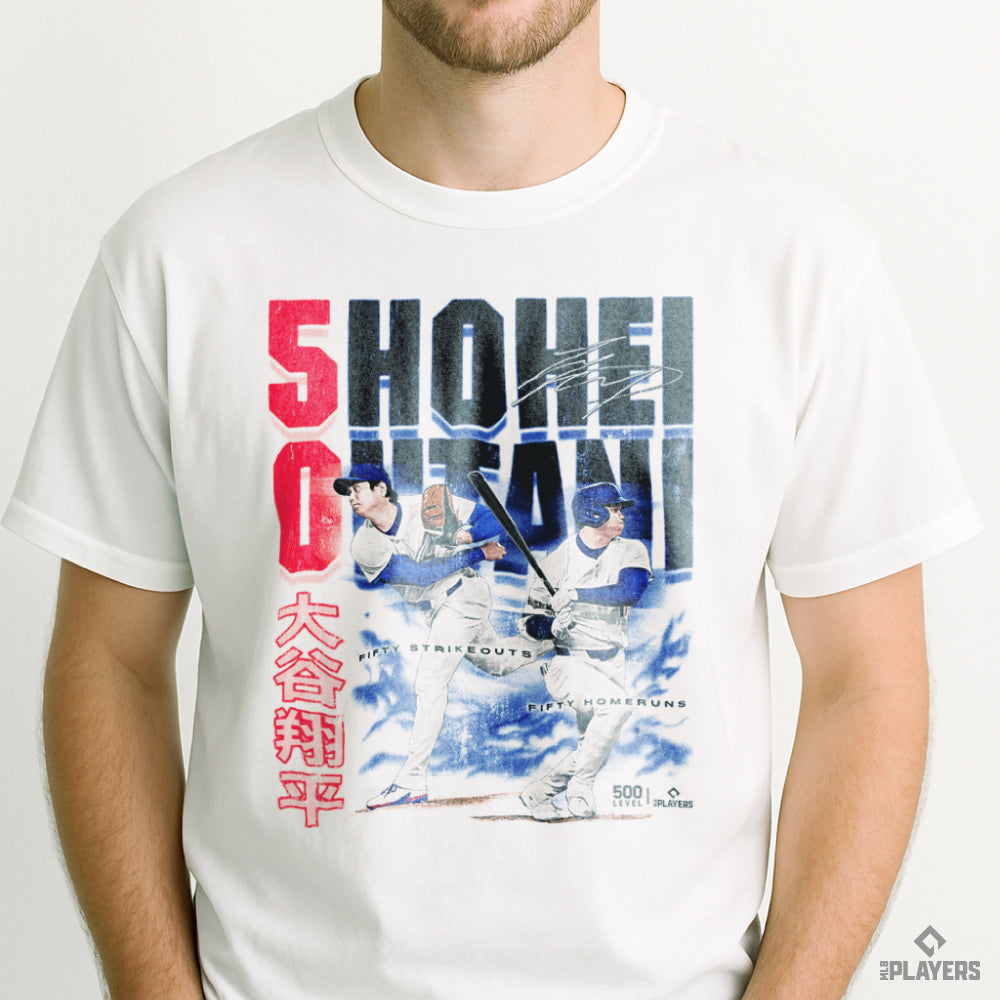 予約受付終了  【大谷翔平】【500LEVEL】  Shohei Ohtani 「Los Angeles D 50 Strikeouts 50 Home Runs」 Tシャツ