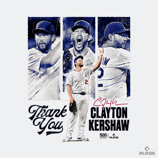 予約受付終了  【500LEVEL】  Clayton Kershaw 「Los Angeles D Thank You」 Tシャツ